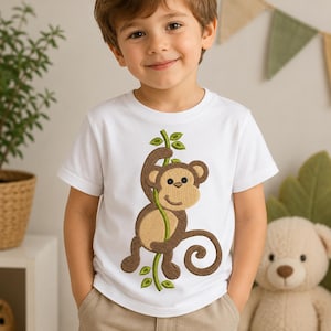 Cute Monkey Embroidery Design, Jungle Animal Machine Embroidery, Baby Shower Patch, Nursery Decor, Instant Download for Kids Clothes