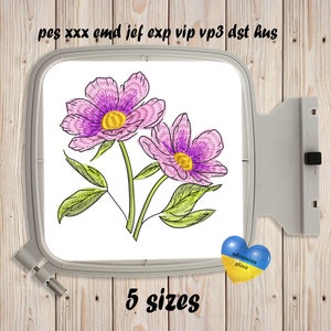 Roze anemonen, aquarelbloemen, machine borduurwerk ontwerp, bloemsilhouet, bloemenborduurwerk, wilde bloemen ontwerp, Instant Download