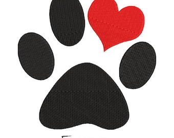 Hundepfote Herz, Maschinenstickerei, Tiere Design, Instant Download, Füllstich, Hundeliebe, Hundeherz Umriss, 5 Größen