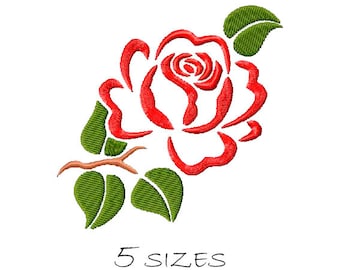 Red Rose #7 outline, Machine Embroidery Design, 5 sizes, Instant Download, Fill Stitch, Floral Embroidery, Flower Design