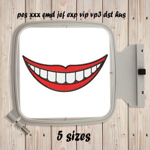 Smile Lips #15 borduurontwerp 5 maten Borduurvulling Stitch Machine borduurwerk ontwerp Lips Teeth Mouth Valentines Instant Download