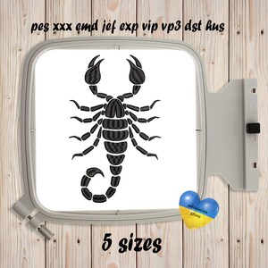 Skorpion Haftowany wzór Sylwetka Haftowanie Maszynowe wzory do haftu 5 rozmiarów Natychmiastowe pobranie Znak zodiaku Symbol Owad Tatuaż