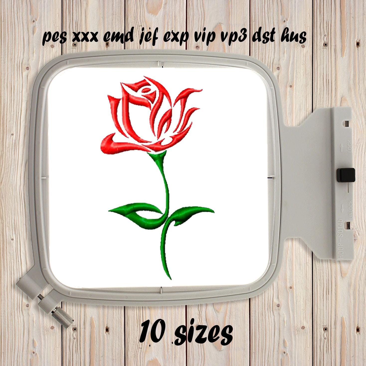 Red Rose outline, Machine Embroidery Design, 10 sizes, Instant Download, Fill Stitch, Floral Embroidery, Flower Design
