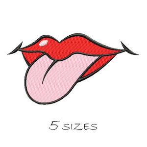 Lips with Tongue Machine Embroidery Design Fun Pop Art Style Instant Download Red Lips Digital Pattern Available in 5 Sizes for DIY Projects