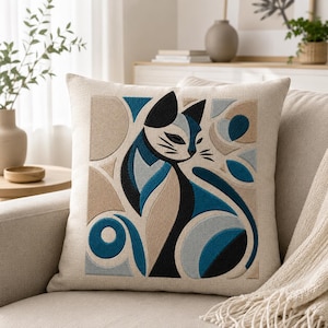 Geometrisches Katzen-Stickmuster, moderne Katzenstickerei, abstrakte Katze, sofortiger Download, Haustierstickerei, Heimdekoration, Geschenk