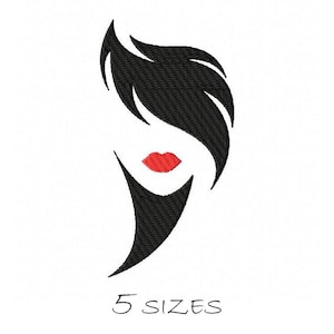 Female Face Machine embroidery design Instant Download Fill Stitch 5 sizes Embroidering fill Female hair Hairstyle Red lips Women&#39;s fashion