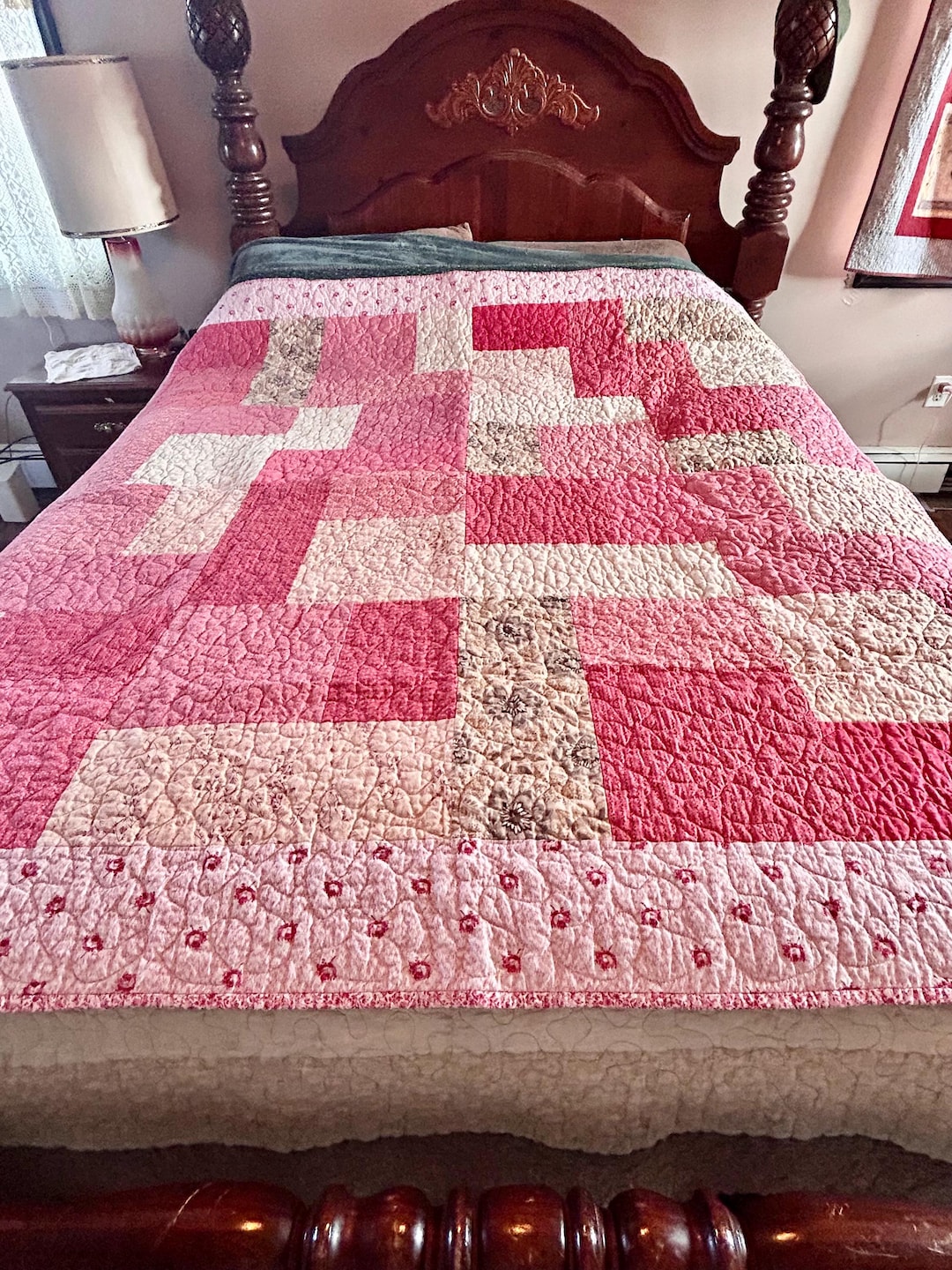 Handmade Pink Patchwork Quilt: Traditional Pieced Throw (60 X 70”) - Etsy