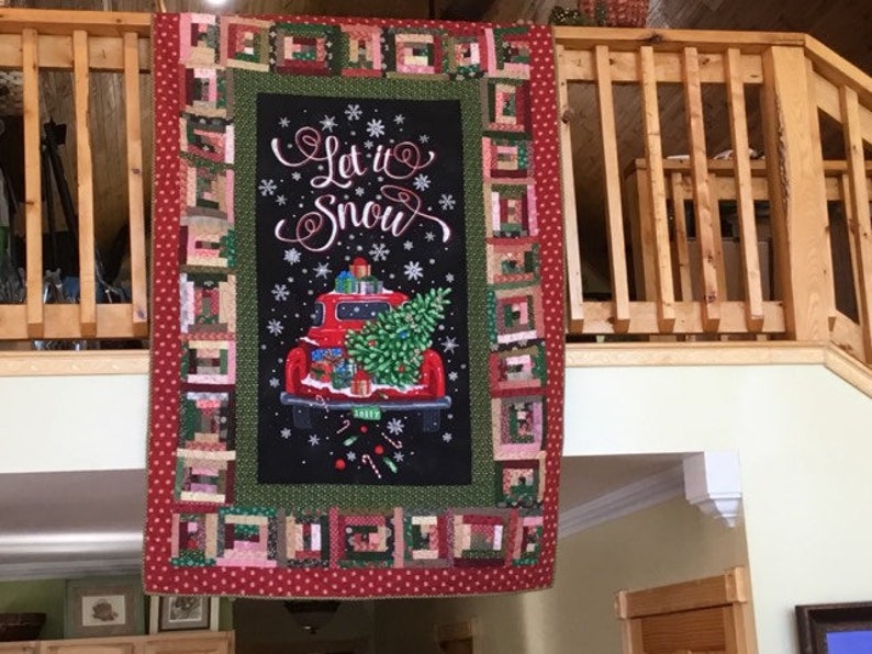 Christmas Quilt or Wall hanging 41 x 63 Let It Snow  Red image 0