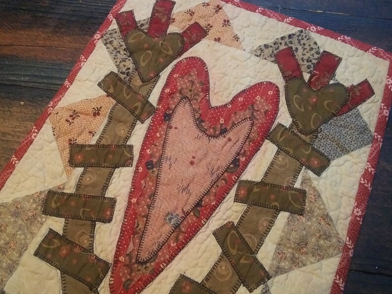 Valentine Cheri Payne Primitive Finished Small quilt  14 x image 0