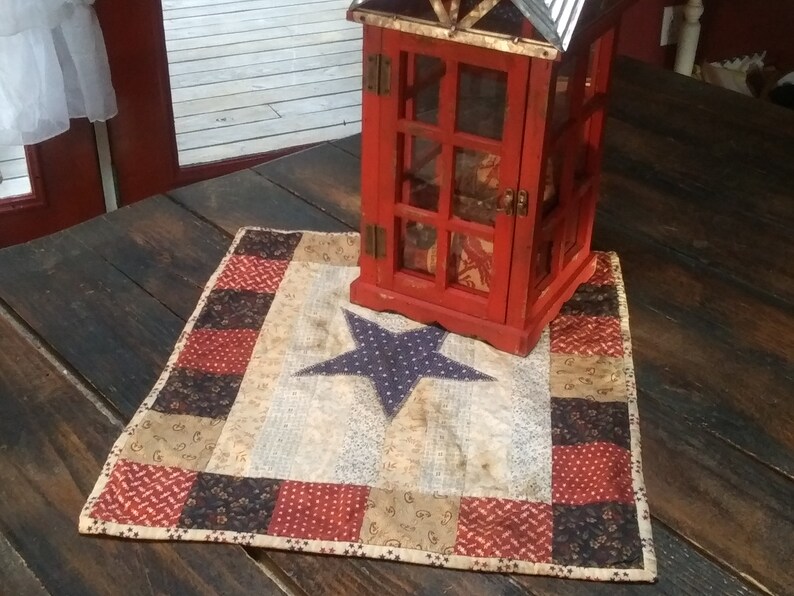 Primitive Distressed Americana Mini Quilt  Finished Table Mat image 0