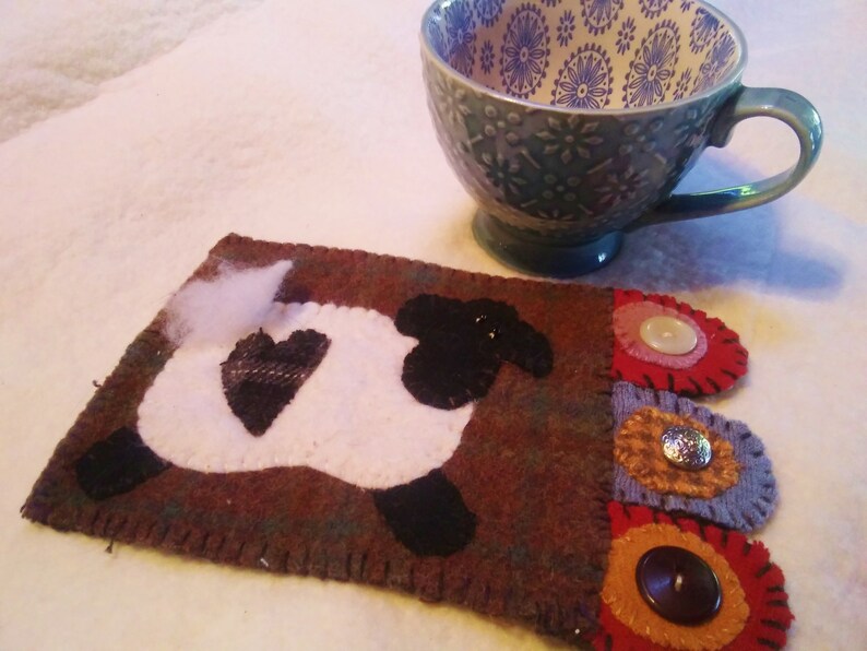 Sheep Wool Mug Coaster  5 x 8  Handcrafted  Homemade image 0