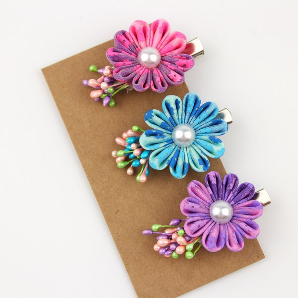 Kanzashi Blumen Mini Haarclip-Set Mädchen Haar-Accessoires