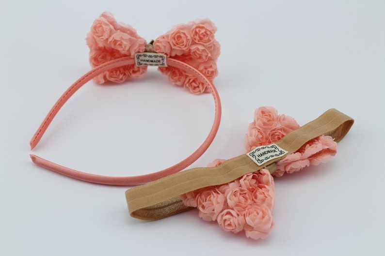 SET siblings headband /& hair band Coral and champagne
