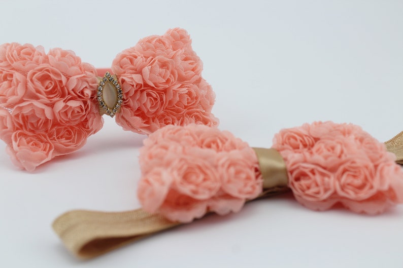SET siblings headband /& hair band Coral and champagne