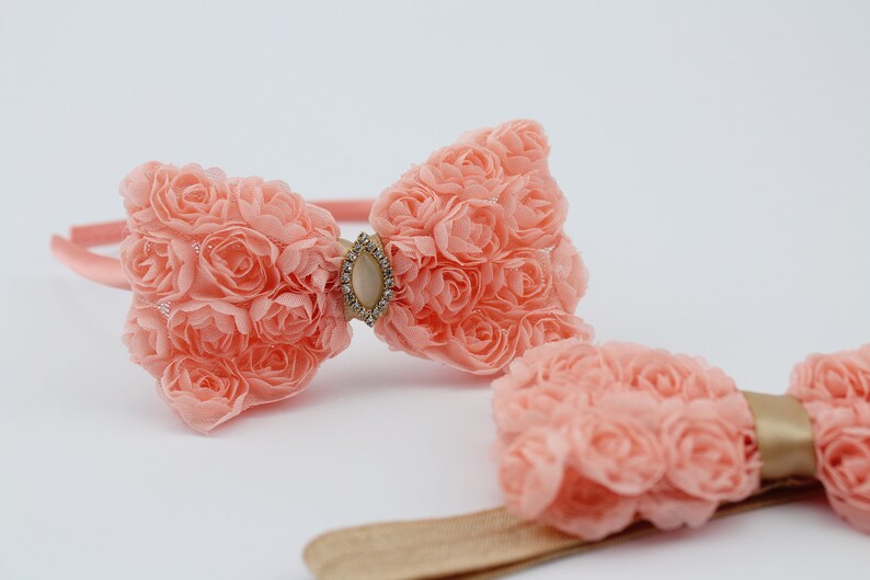 SET siblings headband /& hair band Coral and champagne
