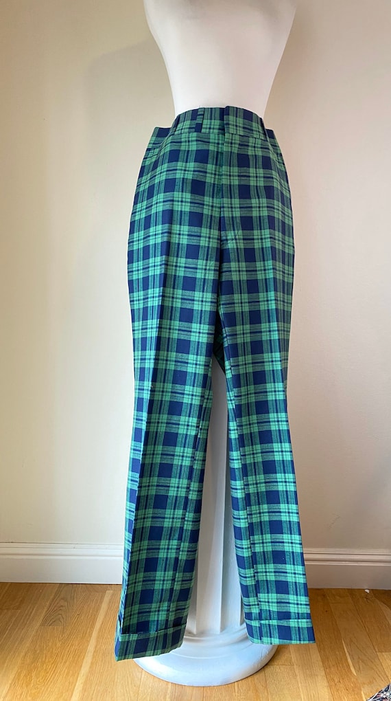 Vintage 70s Plaid Linen Golf Pants Bells Cuffs