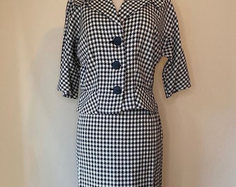 1940s Lora Lenox Suit Houndstooth Rockabilly Peplum