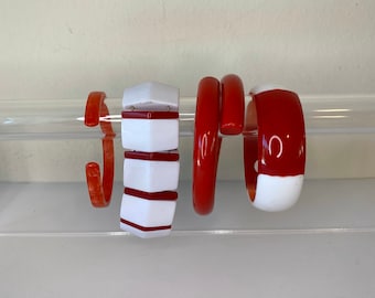 50s 60s 70s Mid Century Plastic Bangle Bracelets 4 Pc