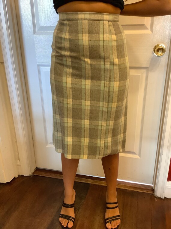 1950s wool plaid pencil skirt