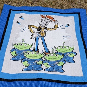 Handmade Baby Quilt, Toy Story, Woody & Aliens, Ships Free in US