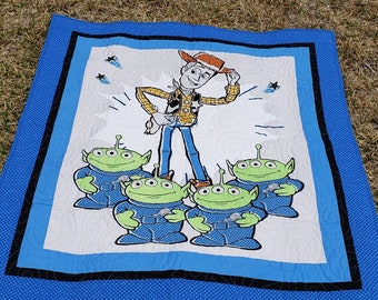 Handmade Baby Quilt, Toy Story, Woody & Aliens, Ships Free in US