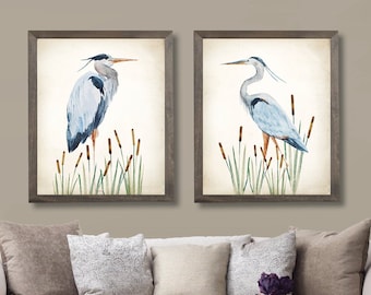 Watercolor Heron Print Set. Bird Prints. Heron Art Prints. Coastal Art, Beach House Wall Art. Coastal Decor. Beach Cottage Art. Nautical Art