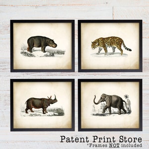Safari Art Prints. Vintage Safari Nursery Art. Safari Illustration. Savanna Animal Art. Natural History Art. Hippo Art. Rhino Art. Elephant.