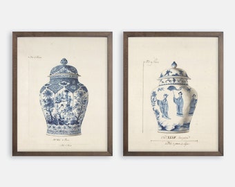 Blue French Chinoiserie Vase Art Prints. Vintage Art. French Art. French Prints. Asian Art.  Chinoiserie Art. Chinoiserie Print. Kitchen Art