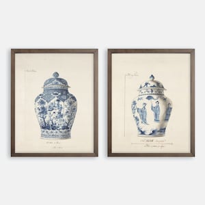 Estampados de arte de jarrón chinoiserie francés azul. Arte vintage. Arte francés. Impresiones francesas. Arte asiático.  Arte Chinoiserie. Impresión Chinoiserie. Arte de cocina