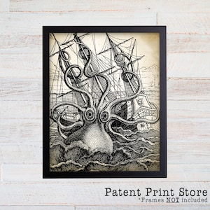 Octopus Wall Art. Octopus Art. Octopus Print. Kraken Art. Kraken Print. Beach House Art. Coastal Art. Nautical Art. Beach House Decor.