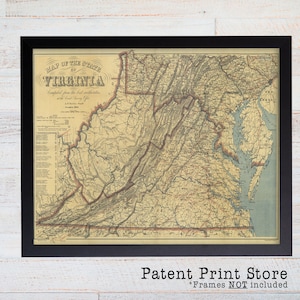 Antique Virginia Map Print, Vintage VA Wall Art