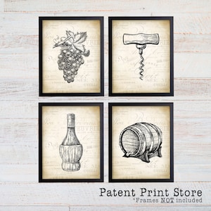Wine Art Print Set. Wine Art. Vintage Wine Art. Wine Prints. Wine Gifts. Wall Art. Wall Decor. Dining Room Art. Kitchen. Wine Kitchen Decor.