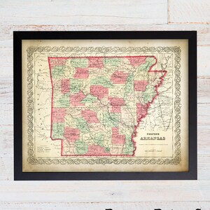 Colton&#39;s Arkansas Map. Arkansas Map Vintage. Arkansas Art Print. Historic Map. Map Decor. Map of Arkansas. Office Art. Office Prints. 109
