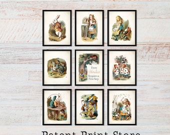 Alice in Wonderland Art Prints, Vintage Nursery Decor (Set of 9)