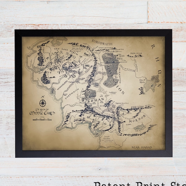 Lord of the Rings. Middle Earth Map. Lord Of The Rings Fantasy Map. Lord of the Rings Map Wall Art Poster. Middle Earth Poster. Hobbit Art.