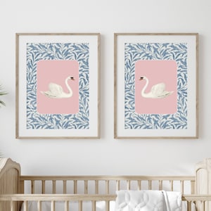 Vintage Swan Nursery Print Set of 2. Swan Prints. Swan Art. Vintage Nursery Art. Vintage Baby Room. Fairy Tale Art Prints. Whimsy.