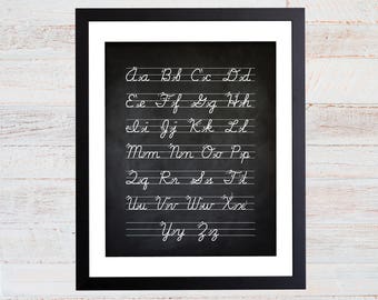 Cursive Alphabet Chart Print, Children's Room Decor