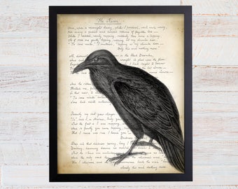 Edgar Allen Poe Art. The Raven Poem. Nevermore Print. Raven Nevermore Decor. Poetry Art Print. Literature Gift. Literature Art Print. 94
