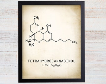 Lámina artística de molécula de cannabis. Póster de molécula de THC. Arte molecular. Arte de marihuana. Póster de cannabis. Póster de marihuana. Impresión de marihuana. Regalo científico.