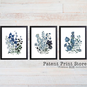 Blue Botanical Art Prints. Blue Flower Prints. Flower Wall Art. Botanical Print Set. Kitchen Art. Dining. Botanical Art. Farmhouse. 300