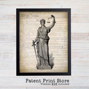 Lady Justice Print. Law Office Art Print. United States Constitution Poster.. Attorney Print. Lawyer. Judge. Law Office Decor. Lawyer Gift.