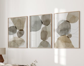Beige Abstract Print Set, Mid Century Modern, Neutral Home Decor