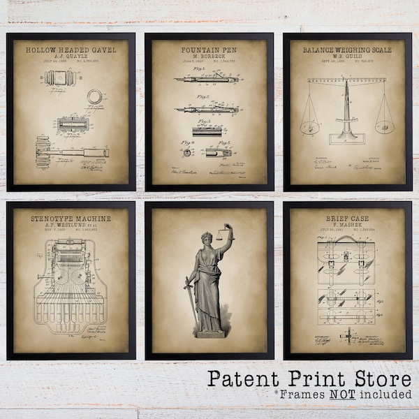 Lawyer Art. Lawyer Patent Art. Lawyer Gift. Attorney Office Decor Prints. Lady Justice. Attorney Patent Print Set. Law Office Art Decor.