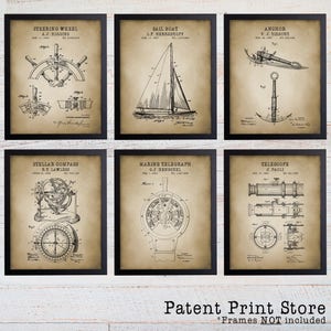 Nautical Patent Prints. Nautical Decor. Beach Decor. Beach House Art. Nautical Bathroom. Sail Boat Art. Sailing Art. Sailing Patent Prints.