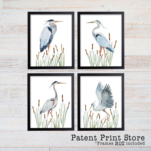 Watercolor Heron Print Set. Bird Prints. Heron Art Prints. Coastal Art, Beach House Wall Art. Coastal Decor. Beach Cottage Art. Nautical Art