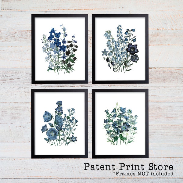 Blue Botanical Art. Blue Flower Prints. Blue Botanical Print Set. Flower Prints. Botanical Print. Dining. Botanical Wall Art. Farmhouse. 299
