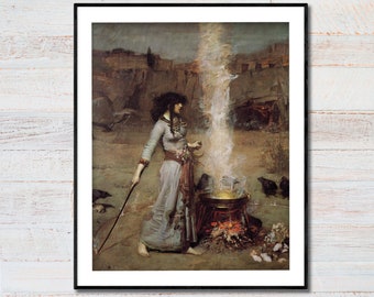 Magic Circle (The Witch) Art Print, John William Waterhouse, Pre-Raphaelite Witchcraft Art