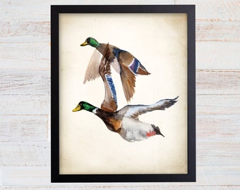 Duck Hunting Print, Wild Duck Waterfowl Hunting. Duck Shooting. Hunter Gift Idea. Duck Hunting Wall Art. Hunting Gift for Him. Man Cave Art.