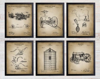 Rustic Farm Patent Prints, Set of 6, Vintage Art