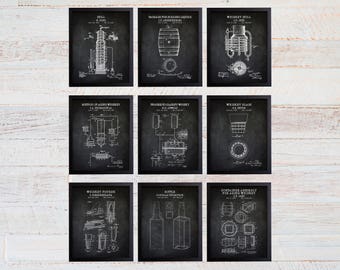 Whiskey Patent Print Set. Whiskey Patent Posters. Method Of Aging Whiskey. Vintage Whiskey Still. Man Cave Art Prints. Gift for Him. 256